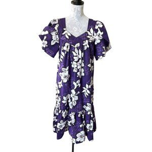 Winnie Fashion Womens Hawaiian Dress Purple Hibiscus Floral Long Maxi Medium